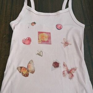 Pink Tank Top with Butterfly and Floral Prints
